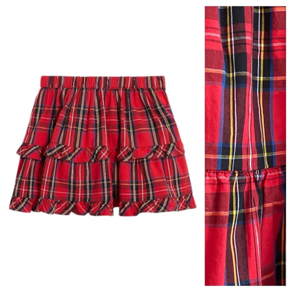 Crewcuts Tartan Skirt J.Crew Red Holiday Plaid Girls Sz 6-7 cotton blend pull On